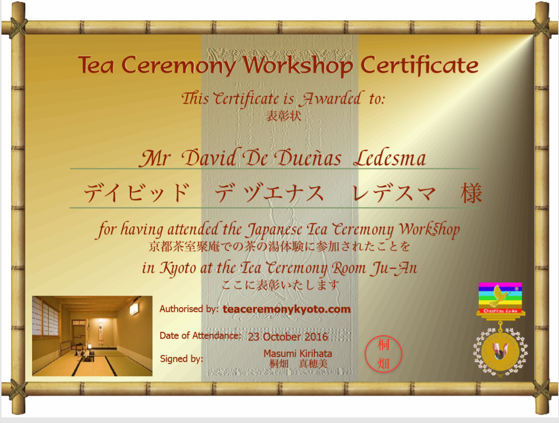 Certificado ceremonia Té